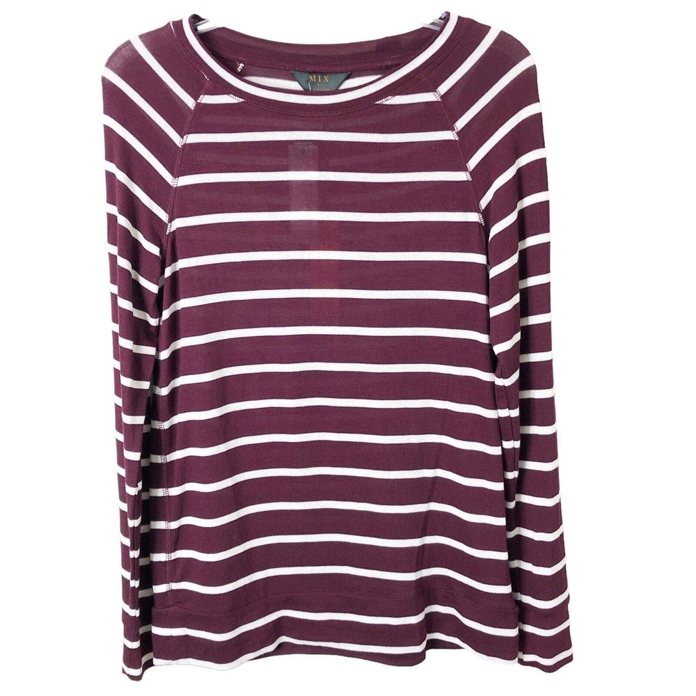 Mix By 41 Hawthorn NWT Women's Arnold Raglan Knit Top Burgundy Stripe Small